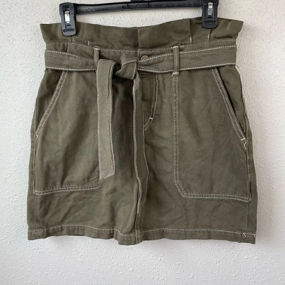 Free People Dark Green Denim Style Belted Skirt Size S EUC